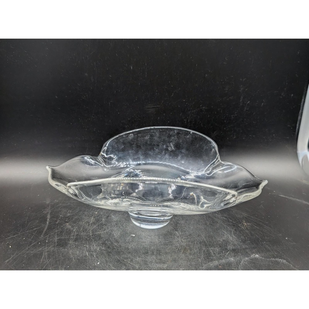 Steuben Signed Clear Crystal Tri-Lobed Tulip Centerpiece Bowl Mid Century Modern